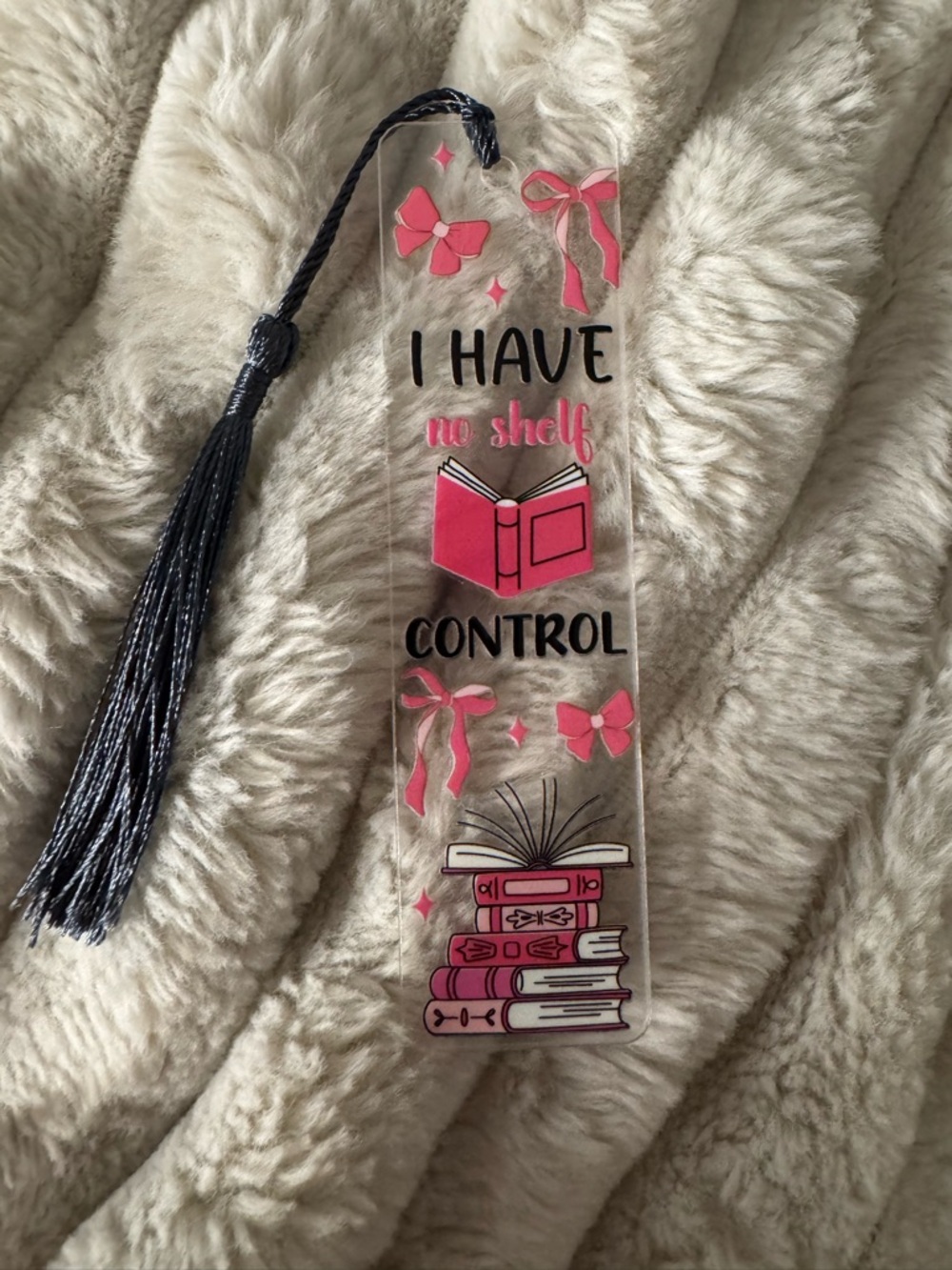 Pink Clear Bookmark with Black Tassel – Book Lover Design
